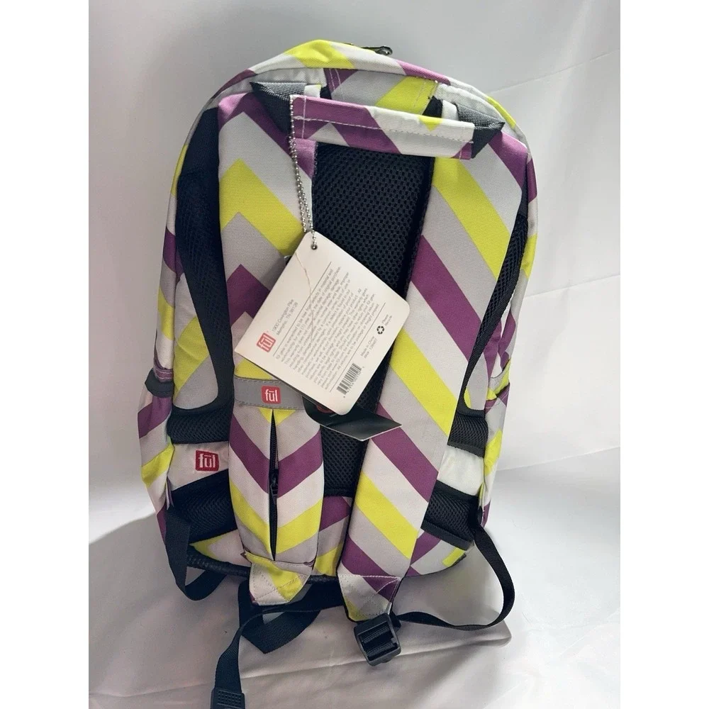 Ful Padded Travel Backpack  Lightweight 18 Inch  Gray‎ Purple Yellow NWT